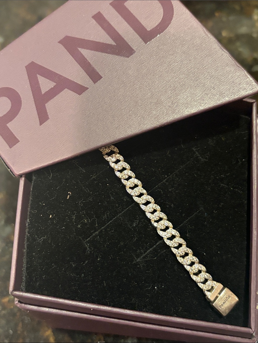 Pandora Silver Pave Curb Chain Bracelet